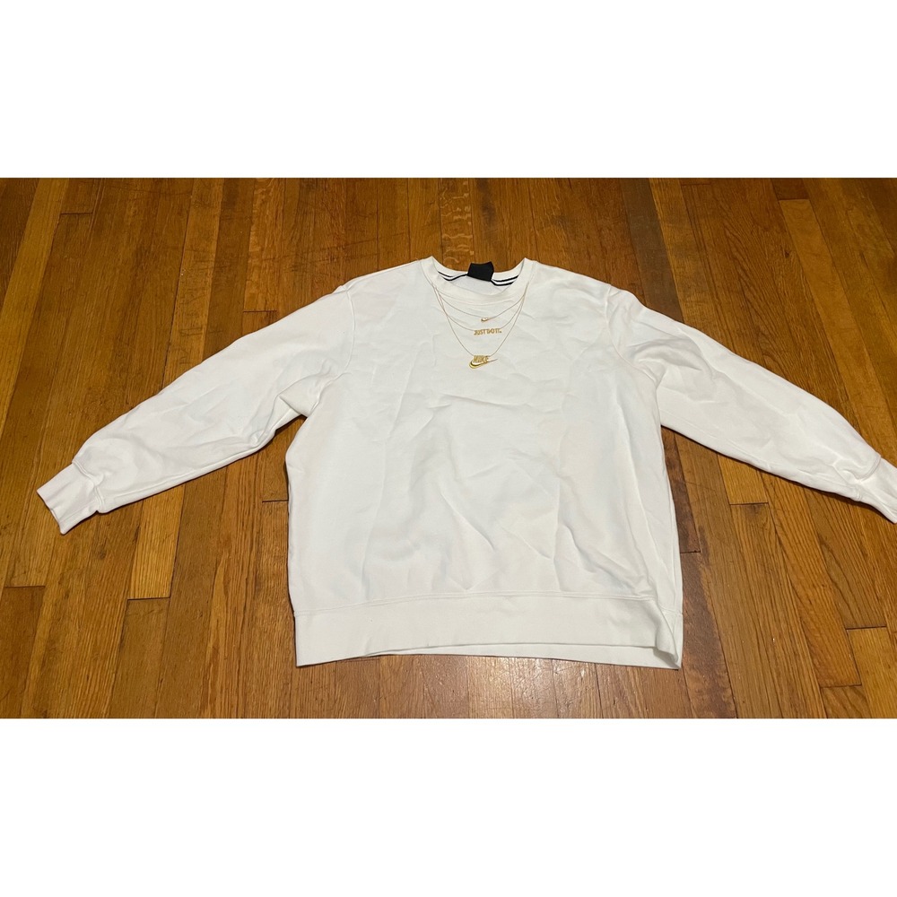 Nike Sportswear White Crewneck Sweatshirt Gold Chain Embroidery Mens Medium